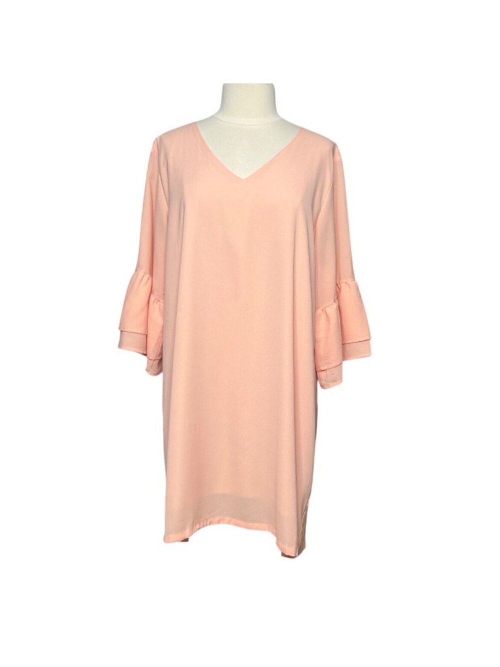 Belongsci Ruffle Sleeve Vneck Dress Womens XXL Peach Mini Summer - Picture 2 of 10